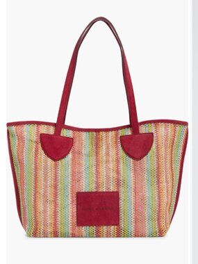NWT MARC JACOBS Raffia Tote Bag large rhubarb rainbow suede beach casual pool